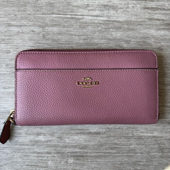 Coach Round Zipper Long Wallet 6643 Leather Purple Pink Womens Clutch Card Holdr - Picture 1 of 9